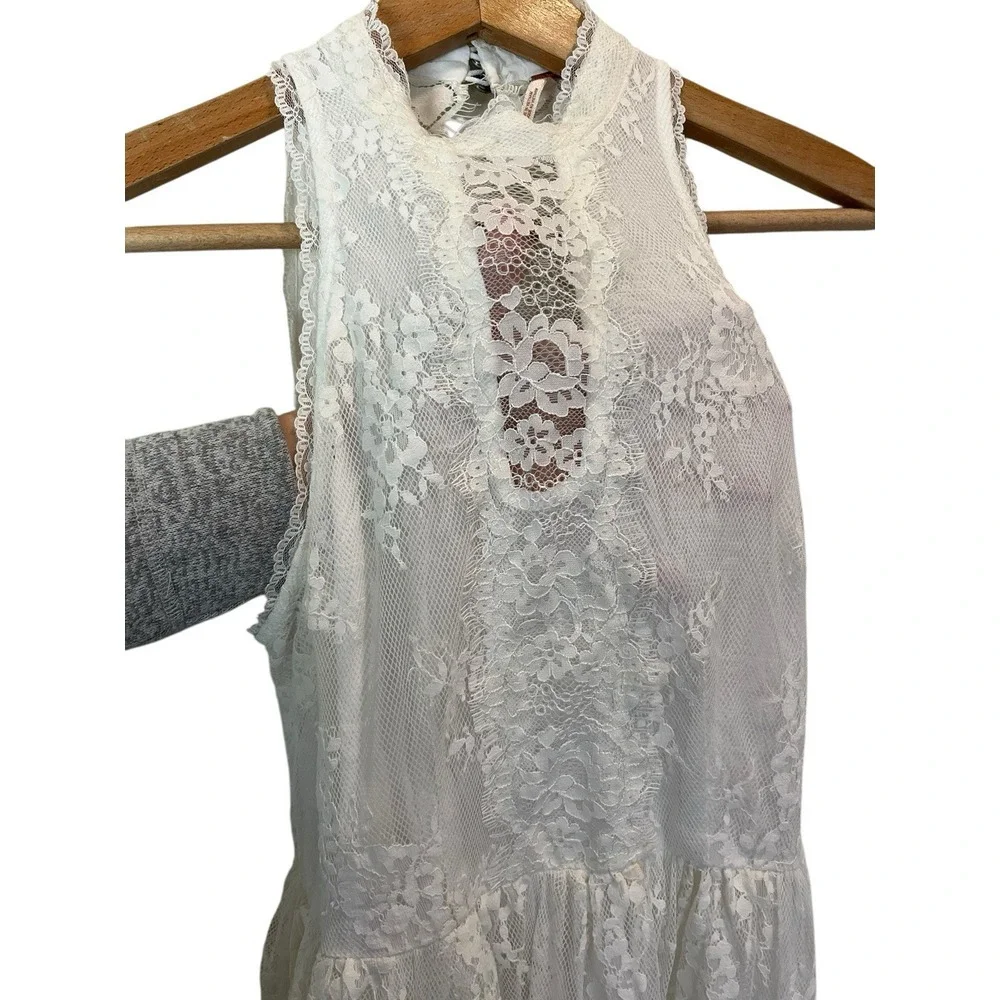 Free People Verushka Lace Mini Dress Ivory Size 6 Semi Sheer - Picture 5 of 12